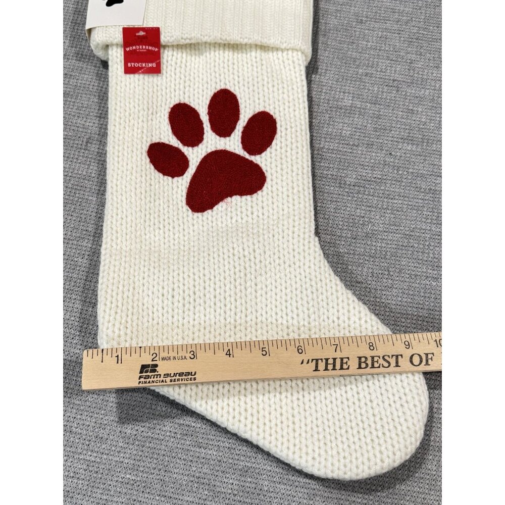 Wondershop Knit Pet Christmas Stocking 18" Red Paw Print Hanging Loop NEW - Picture 7 of 8